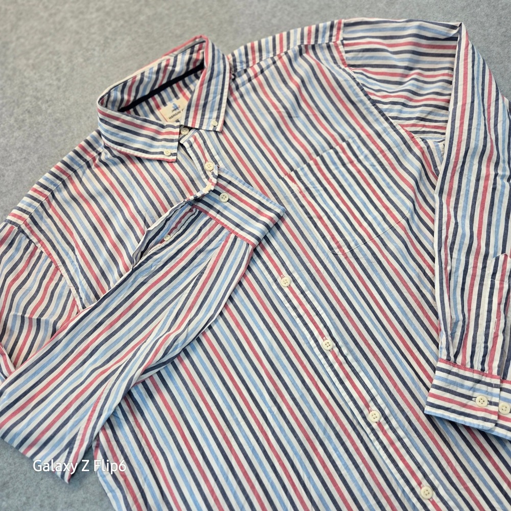 johnnie-O Hangin Out Mens XL Striped Button Down Shirt Blue Red JMWL3660